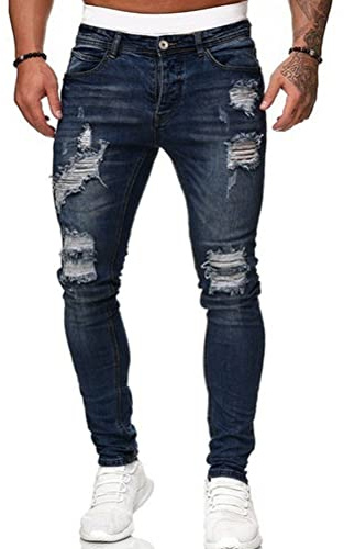 Oanviso Vaqueros Rasgados de Hombre Skinny Denim Jeans Hip Hop Slim Fit Pantalone Casuales Elasticos Agujero Pantalón Jeans Largo Hombre Vaqueros Ajustados