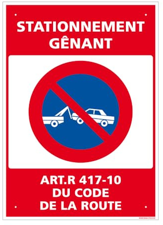 Signalétique.biz France - Panneau Stationnement Gênant Alu 2 Mm - 210 X 300 Mm Signalisation Rectangulaire Prépercée Avec Kit De Fixation Fabrication Française