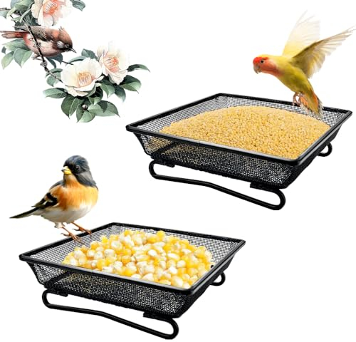 SLTAXAR 2 Pcs Futterstation für Vögel Boden - Feinmaschige Bodenfutterstation Ø17,5 cm, Vogelfutterschale Flach, Metallgeflecht Futterschale für Wildvögel, Amsel, Spatzen