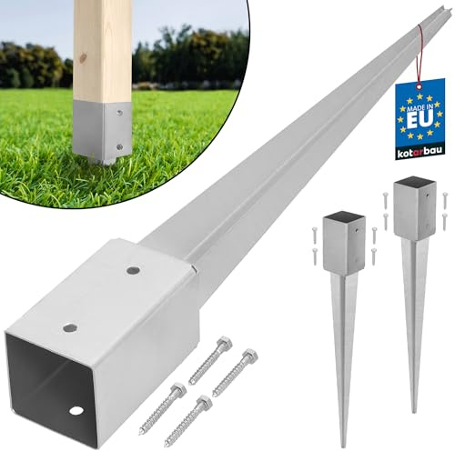 KOTARBAU® Juego de 2 casquillos para suelo de impacto de 81 x 81 mm, longitud 750 mm, galvanizados en caliente, acero galvanizado, para postes de vallas, madera, suelo, anclajes para suelo, anclajes