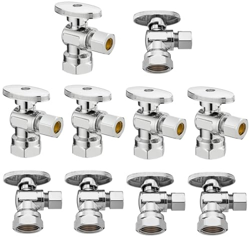 (10 Pack) Lidertik 1/2 inch NPT Thread Angle Stop Valve 1/2 inch x 3/8 inch Compression for Water Toilet Bathroom Sink Brass Plated Chrome 1/4 Turn Valve LI-JF1-NPT-A(10 PCS)