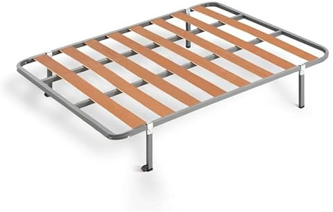 HOGAR24 ES | Somier Básico de Láminas de Madera | Estructura de Tubos de Acero de 30x30 mm | Medida: 140x200 cm | Incluye Juego de Patas de 26 cm | Ruedas en 2 Patas para un Mejor Desplazamiento