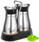 UDQYQ Salz- und Pfefferstreuer Set mit Halter,Salz- und Pfefferstreuer Set Edelstahl mit Glasboden,Nachfüllbarer Salzstreuer Küchenhelfer für Theke Moderne Dekoration Tisch (Silber)