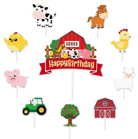 36 biglietti per animali, 1 biglietto di compleanno in fattoria, decorazioni per cupcake, biglietti per la fattoria, biglietti decorativi con motivi di fattoria, biglietti per feste per bambini