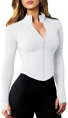 AVGO Zip Up Jackets for Women Lightweight Athletic Workout Jacket Slim Fit Tops Track Gym Clothes(White, S)