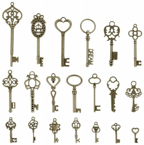 Molain 20 Stück Vintage Schlüssel, mini Schlüssel Deko Vintage Mixed Alte Antike Deko Halskette Anhänger klassische Dekoration Schlüssel für Halskette Herstellen Schmuck Basteln Hochzeit Deko (8-70mm)