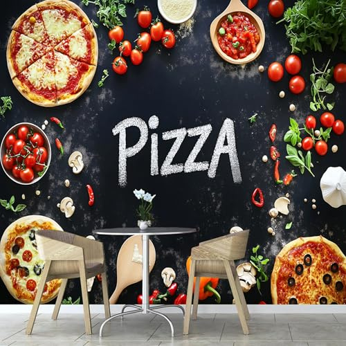 ANALTIRCE Fotomurale Fotomurali 3d Effetto Pizzeria Buon Cibo, 300×210 cm Negozio Di Pizza Carta da parati Decorazione da Muro Poster per Camere da Letto, Soggiorni, dei Bambini Carta da Parati