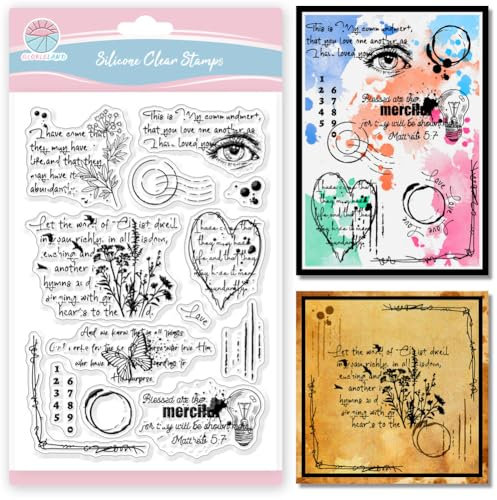 GLOBLELAND Vintage Text Hintergrund Transparente Silikonstempel Wildblumen Klare Stamps Schmetterlinge Silikonstempel Für Kartengestaltung DIY Prägung Journaling