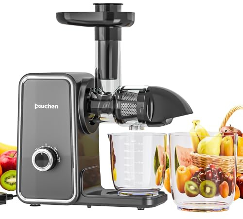 Muchen Slow Juicer Entsafter Gemüse und Obst, mit Rückwärts-Kau-Funktion, Einfache Reinigung, Geräuscharm, sicher und effizient, GRAU