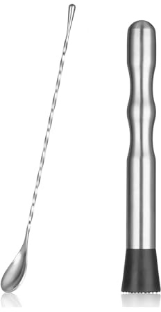 LEGERM Stainless Steel Cocktail Muddler & Long Handle Stirring Spoon 2-Piece Set - Professional Bartender Tools for Mojitos, Fruit Drinks & Cocktail Mixing