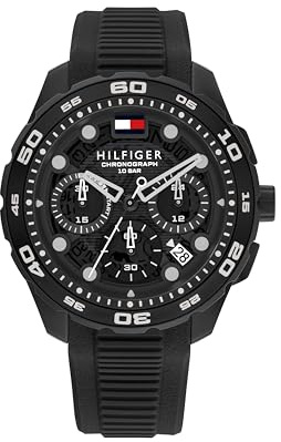 Tommy Hilfiger Chronographen-Quarzuhr mit Kalender für Herren mit Schwarzes Silikonarmband - 1792233