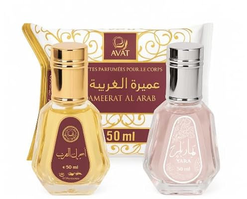 Lot de 2 Parfums Femme 50ml – Ameerat Al Arab & Yara – Senteurs Orientale & Sucrée – Longue Tenue + Lingettes Intimes Offertes