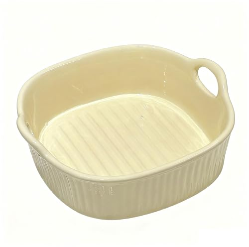 Fuente redonda de cerámica para freidora de aire caliente, 18,5 x 16,5 x 5,5 cm, para lasaña, multicolor, esmaltado, redondo (amarillo claro, 18,5 x 16,5 x 5,5 cm)