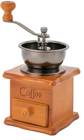 Macinacaffè manuale in legno, macina a mano, macina da caffè, design retrò, 9,5 x 6,5 x 16 cm, nucleo in ceramica, grossolana regolabile, per la casa, caffè, caffè macinato fresco, marrone