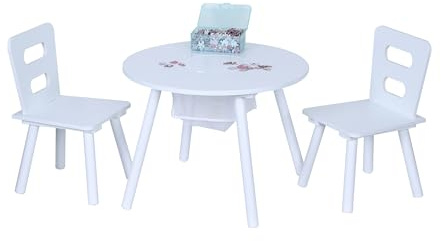 Conjunto de Muebles Infantiles Relaxdays, Mesa con 2 sillas, Almacenamiento, para niños y niñas, MDF, Blanco