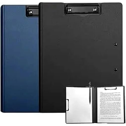KELAV A4 Kunststoff Klemmbretter 2 Stück, Schreibmappe Klemmbrett mit Deckel, Leichtes Klemmbrett a4 Kunststoff, A4 Klemmbrett Ordner für Lehrer Studenten Büroangestellte (Schwarz und Blau)
