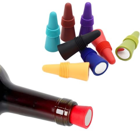 HTTDSLF 8 Pezzi Silicone Tappi per Bottiglie di Vino, Tappo per Vino in Silicone, Riutilizzabile Silicone Sigillatore di Bottiglia, per Preservare Birra Champagne Bevanda Alcolica