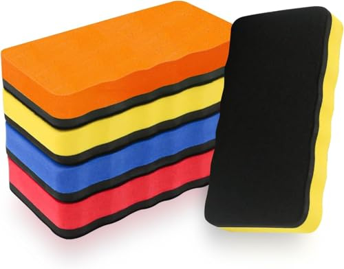 Magnetic Dry Erase Erasers for Whiteboard, 4 Pack Premium Foam White Board Cleaners with High-Density Felt, Washable & Portable Eraser for Classroom, Office and Home, 4 Assorted Colors