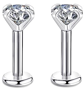 Candyfancy 16G/1.2MM Helix Tragus Piercing Ohr Lip Labret 4MM Kubikzirconia Gem Ohrschmuck Kristall Knorpel Ohrstecker Zirkonia Ohrringe 6MM Stange