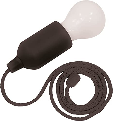 St. Helens Home & Garden LED Hanging Pull Cord Light – Battery Powered Portable Lamp for Sheds, Caravans, Tents, Garages & Wardrobes – Indoor/Outdoor Use, Black