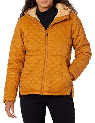 Amazon Essentials Women's Lightweight Quilted Full-Zip Water-Resistant Sherpa-Lined Hooded Puffer Jacket, Camel, Medium