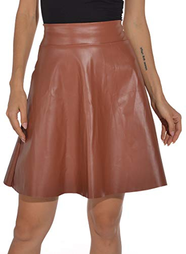 Jupe midi pour femme aspect cuir plissé mat brillant, marron, XXL