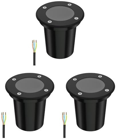 ledscom.de 3 pièces luminaire encastré de sol BOLI pour l'extérieur, IP67, noir, rond, 108mm Ø, 1x GU10 max. 15W, givré