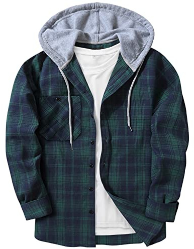 SwissWell Camisas Franela para Hombre Manga Larga Camisa a Cuadros con Capucha Camisa de Trabajo Leñador con Bolsillo