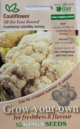 Elixir Gardens Vegetable Seeds Packets UK |Over 40 Various Types Mix and Match | High Yield Excellent Germination from Kings Seeds | Cauliflower All The Year Round