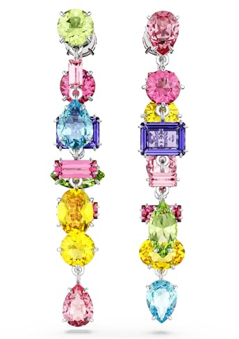 Swarovski Gema Drop-Ohrhänger, Mehrfarbige und Rhodinierte Hängeohrringe mit Strahlenden Swarovski Kristallen