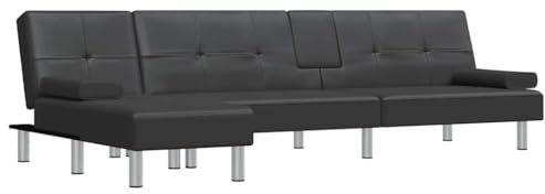 vidaXL Sofá Cama en Forma de L Cuero sintético Negro 255x140x70 cm