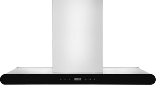 Empava Ducted/Ductless Island Range Hood 36 Inch, Ceiling Mount Kitchen Stove Vent with 400 CFM Dual-Sided Touch Control, 3 Speeds, 4 LED Lights, Stainless Steel (Charcoal-Filter Sold Separately)