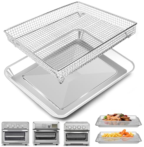 Air Fryer Basket Tray Replacement for Cuisinart TOA-60 TOA-65 TOA-70 Toaster Air Fryer Convection Oven, 12.4 * 11'' Mesh Air Fryer Steel Basket Wire Rack Accessories Parts, Dishwasher Safe