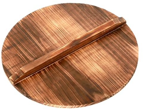Mikinona Wooden Wok Lid Kitchen Tool Pot Cover Lightweight Brown Wood with Smooth Surface for Home Cooking and Stir Fry Pan Use