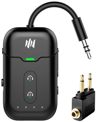 Premium Airplane Bluetooth 5.4 Transmitter Adapter,Supports 2 AirPods/Headphones 2-in-1 Bluetooth Transmitter Receiver with aptX Low Latency,Wireless Adapter for Flight,TV,Gym,Tablets Car Stereo