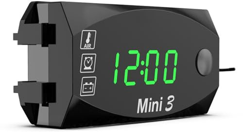 Meichoon 3 in 1 Orologio Digitale Per Auto Voltmetro Termometro 12V Impermeabile Monitoraggio Della Tensione Della Batteria per Veicoli Elettrici Motorcyclea Verde