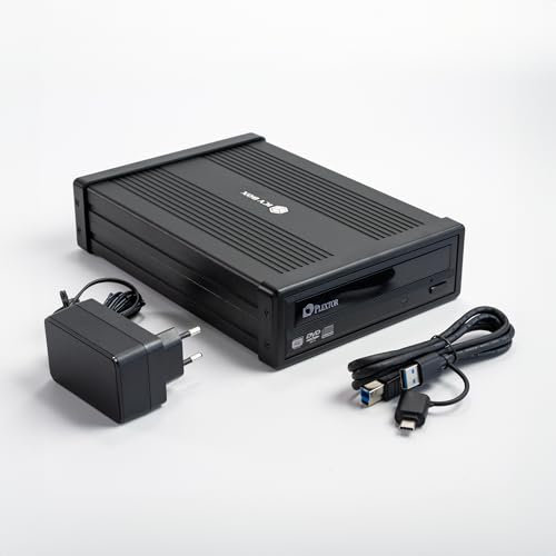 Plextor PX-891SAF, externer DVD/RW-Recorder, 24x, SATA, Dual Layer im Aluminiumgehäuse, USB 3.2, lautlos, USB-A/-C Kabel, inkl. Netzteil, schwarz