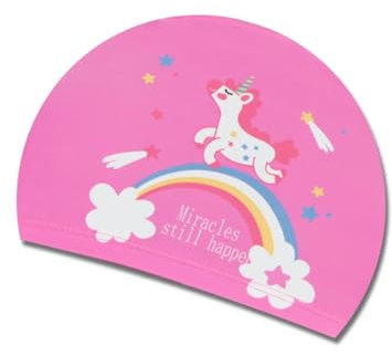 CPJJ Badekappe kinder, Badekappe mädchen, Bademütze kinder, Schwimmkappe kinder, Badekappe mädchen lange haare, Einhorn-Muster