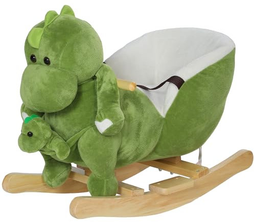 AIYAPLAY Baby Rocking Horse, Plush Ride on Dinosaur Seat with Safety Belt, 32 Songs, Wood Base, Hand Puppet