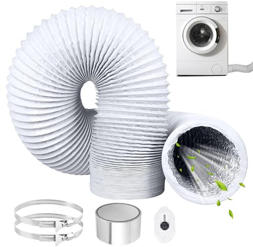 ComPDCVD Abluftschlauch 125mm Länge 6 M PVC Flexibel Alurohr Schlauch Aluminium Aluflexschlauch mit 2 Schlauchschelle Edelstahl für Klimaanlagen Mobile Klimaanlage Wäschetrockner Abzugshaube(Weiß)