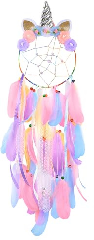 MHJY Acchiappasogni a forma di unicorno, grande acchiappasogni per bambine, accessorio fatto a mano, colorato, decorazione da appendere alla parete, per la cameretta dei bambini, regalo di compleanno