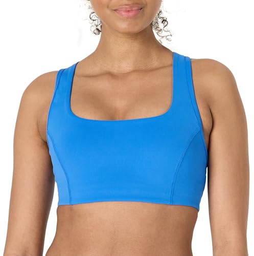 Amazon Essentials Active FormFlex Reggiseno Sportivo da Donna con Collo Quadrato e Spalline Incrociate, Colore Blu Oceano, XS