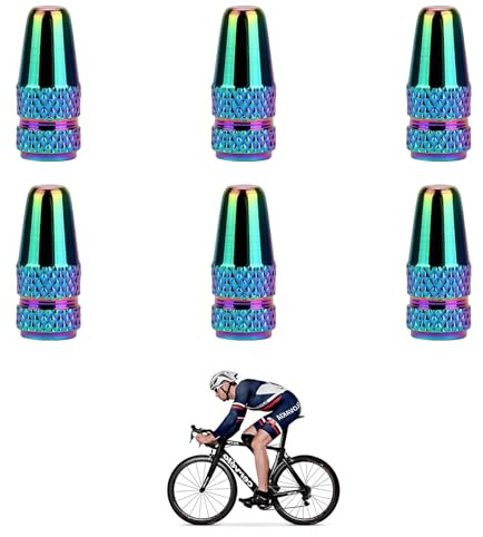 Válvula Francesa, Tapon Bici Carretera, 6 Piezas Tapones Bicicleta, Tapa Valvula Bici, Tapas de Válvulas Anodizado, Presta de Aluminio Anodizado, Ciclismo Tapas de Neumático de Colores Iridiscentes