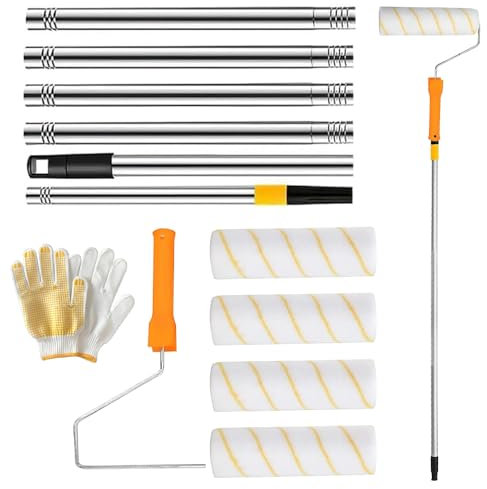 KBIBCK Paint Roller with Extension Pole, Paint Roller Set, 9 Inch Paint Roller Sleeves,4 PCS Paint Roller Covers with 5.9 FT Telescopic Pole, Roller Sets for Painting,Mural Brush for Walls and Ceiling