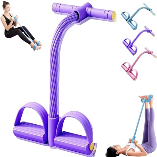 Elastique Musculation,Musculation,Bandes de Résistance Fitness,Sit-Up Bodybuilding Expander Bandes Corde de Tension,8Tubes avec Pédale de Traction pour Chevilles,Corde avec Poignées Intégrée (Violet)