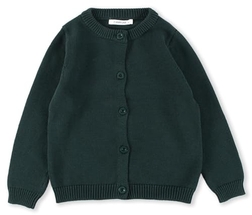 chickiddos Girls Chunky Knit Crewneck School Cardigan Long Sleeve Warm Button Down Cotton Uniform Sweater,Dark Green,130/7-8 Years