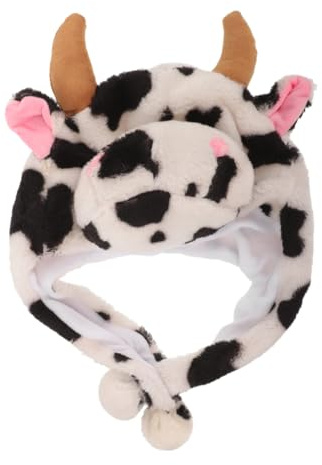 LALADEFIEE Plüsch Kuhmütze Mit Kuhohren Und Kuhhörnern Warme Tiermütze Aus Weichem Plüsch Für Mädchen Und Erwachsene Dekorative Kostümhaube Für Partys Und Cosplay