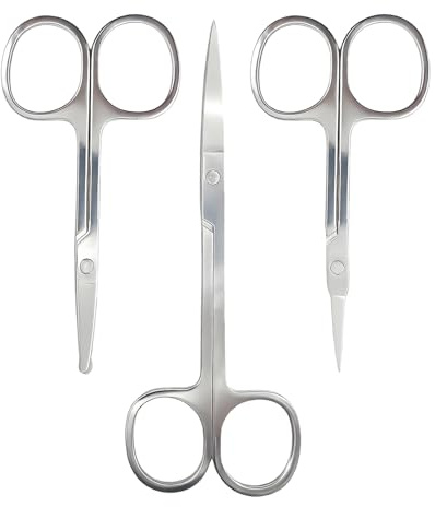 Professional Nose Hair Scissors Set, Stainless Steel Small Shears for Grooming Mustache, Beard Grooming Scissors for Men & Women, Eyebrow Ear Facial Trimmer (3 Pack)