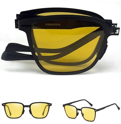 GMKATEYE Night Driving Glasses for Men Womens - Anti Glare Night Vision Pro Driving Polarized Yellow Lenses, Foldable & Lightweight for Snowy/Rainy/Fogy/Night Time Driving