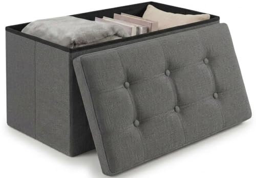 edihome, Puff Almacenaje Plegable, (38 x 76 x 38 cm), Baul, Otomana con Tapa – Banco de Tela Organizador y Asiento para Dormitorio y Pie de Cama (Gris Oscuro, 38 x 76 x 38 cm)